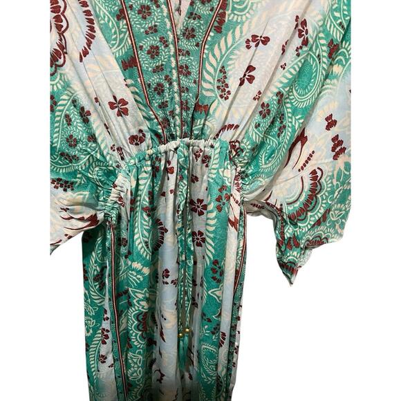 NWT Rhea Rubi Jumpsuit Boho Wide Leg Tassel Tie Waist Floral Green - Picture 3 of 7